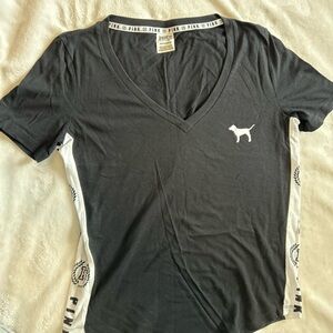 Victorias Secret PINK  Black V-Neck T-Shirt with Dog Logo
